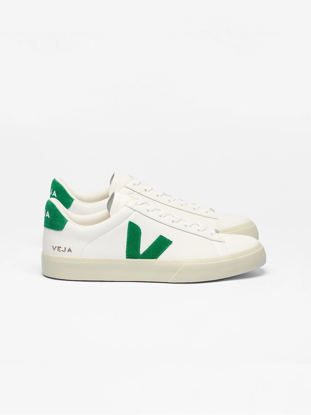 Veja White Leather Sneakers with Green V Detail